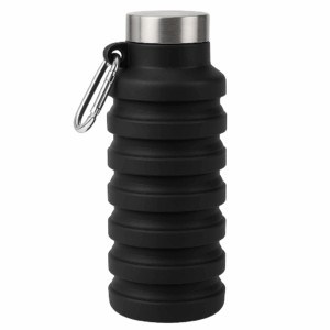 Faltbare Trinkflasche in Schwarz aus lebensmittelechtem Silikon - HydroFlexx