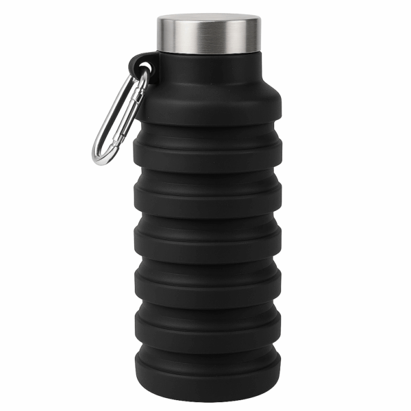 Faltbare Trinkflasche in Schwarz aus lebensmittelechtem Silikon - HydroFlexx