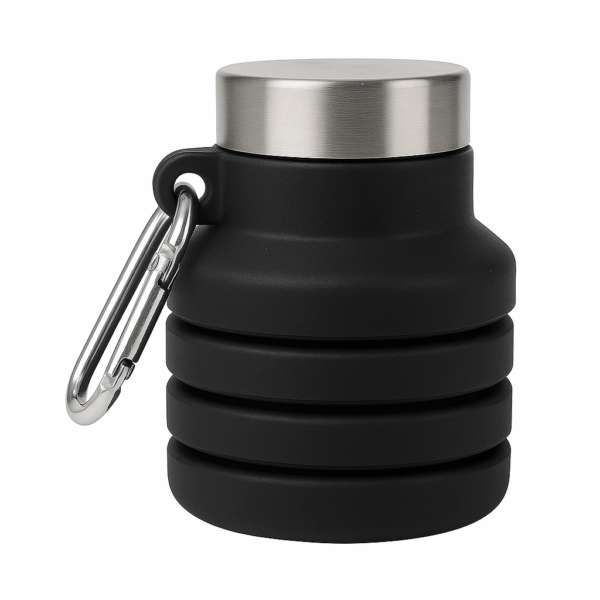 Faltbare Trinkflasche in Schwarz aus lebensmittelechtem Silikon - HydroFlexx
